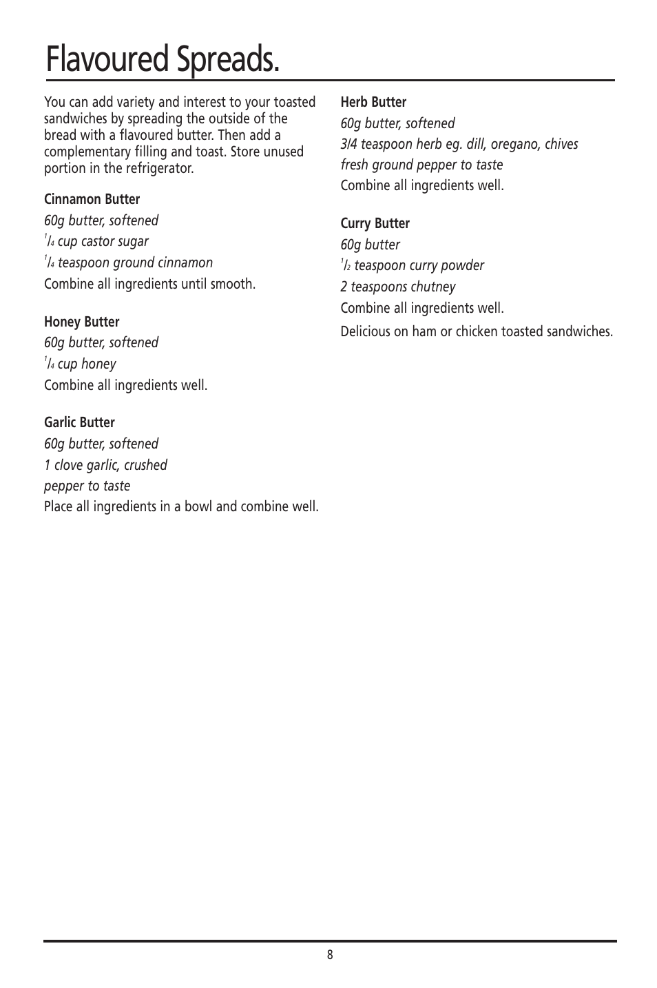 Flavoured spreads | Sunbeam GR7200 User Manual | Page 7 / 9