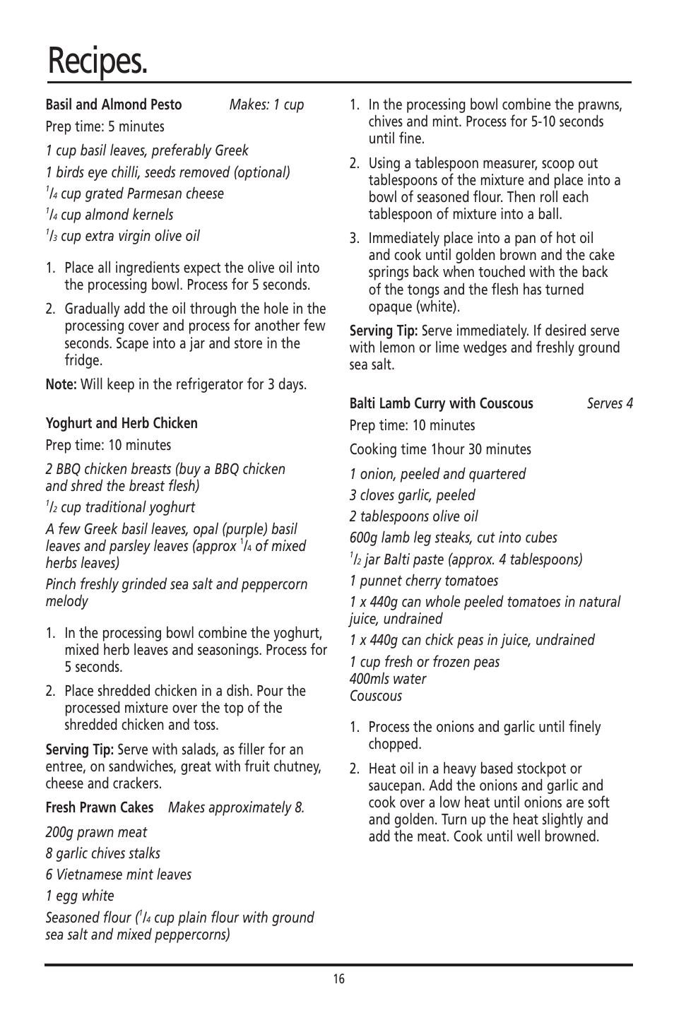 Recipes | Sunbeam 400 User Manual | Page 16 / 19