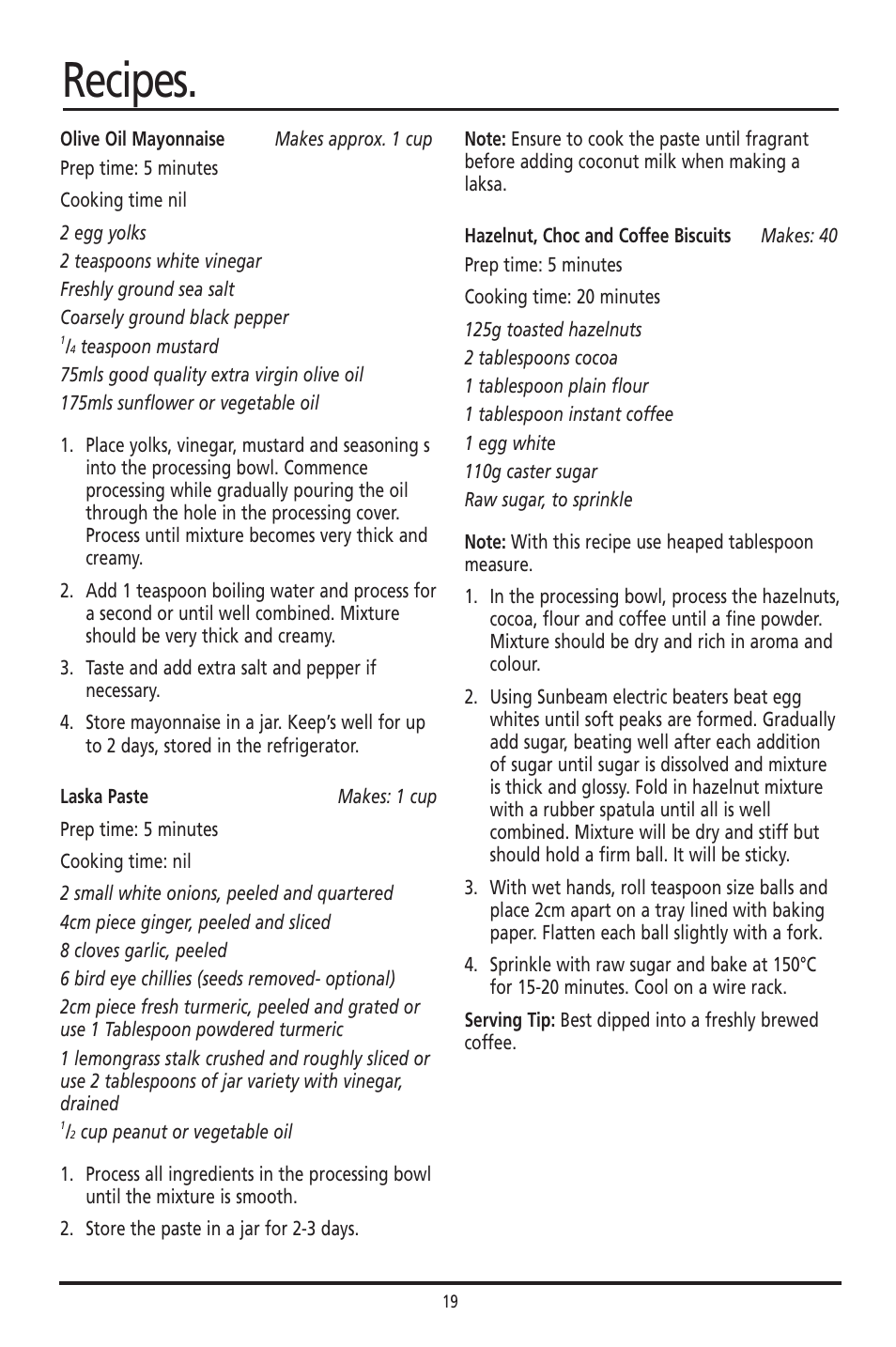 Recipes | Sunbeam 400 User Manual | Page 19 / 19