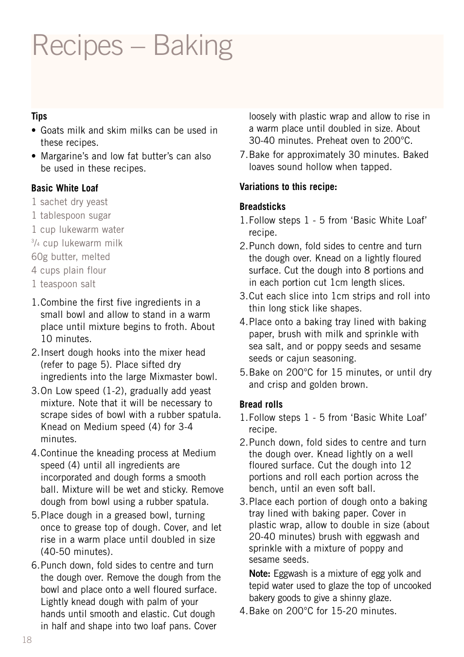 Recipes – baking | Sunbeam MX8800 User Manual | Page 20 / 39