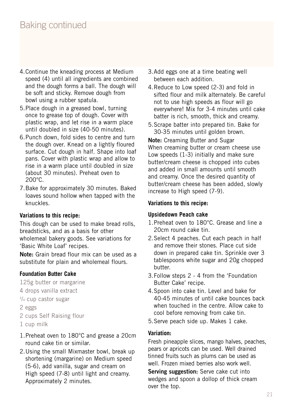 Baking continued | Sunbeam MX8800 User Manual | Page 23 / 39