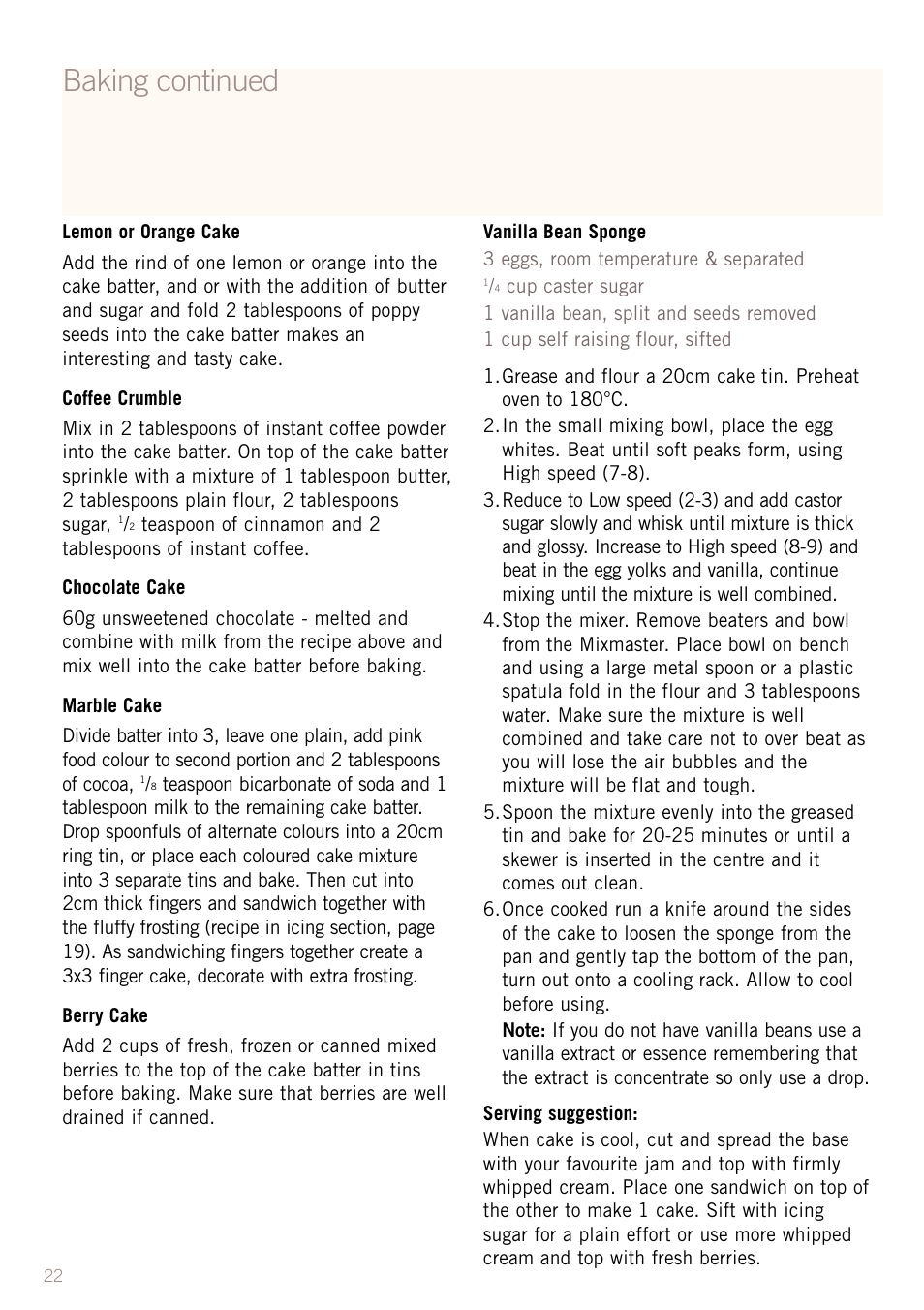 Baking continued | Sunbeam MX8800 User Manual | Page 24 / 39