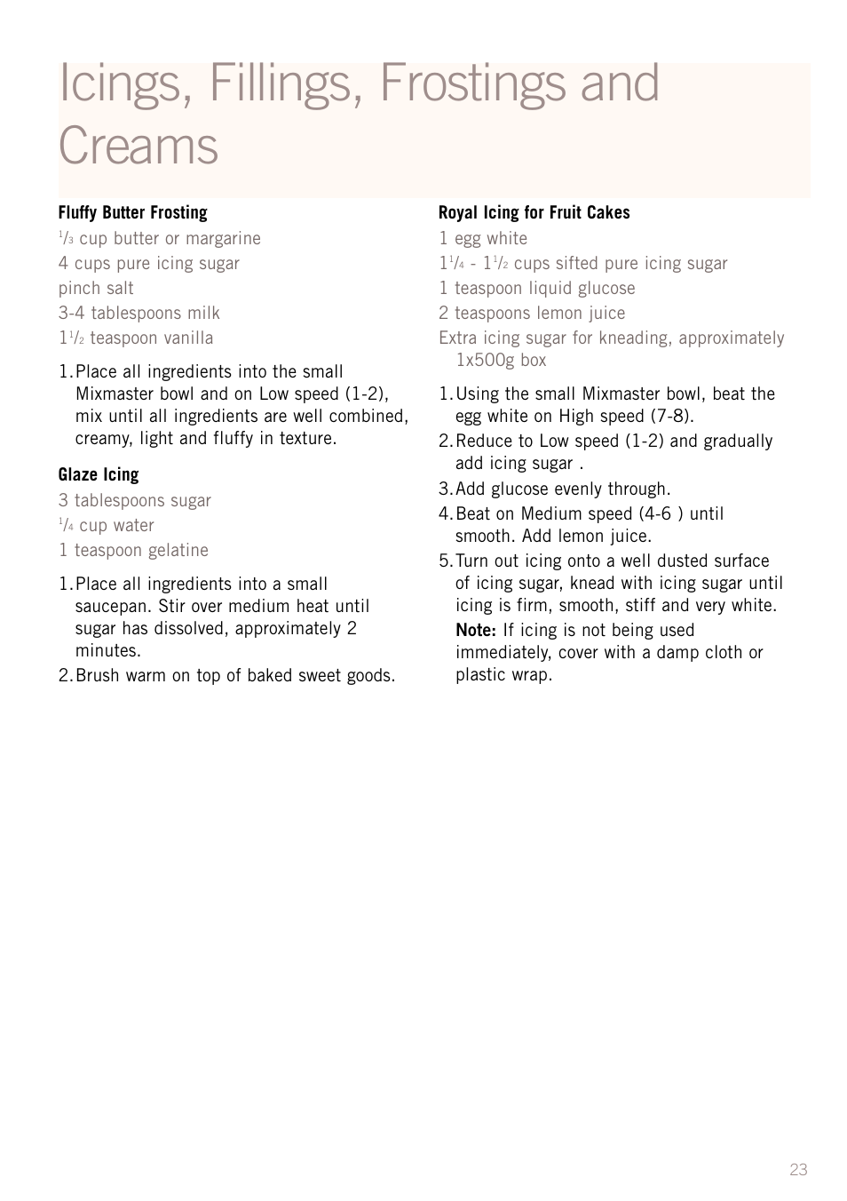 Icings, fillings, frostings and creams | Sunbeam MX8800 User Manual | Page 25 / 39