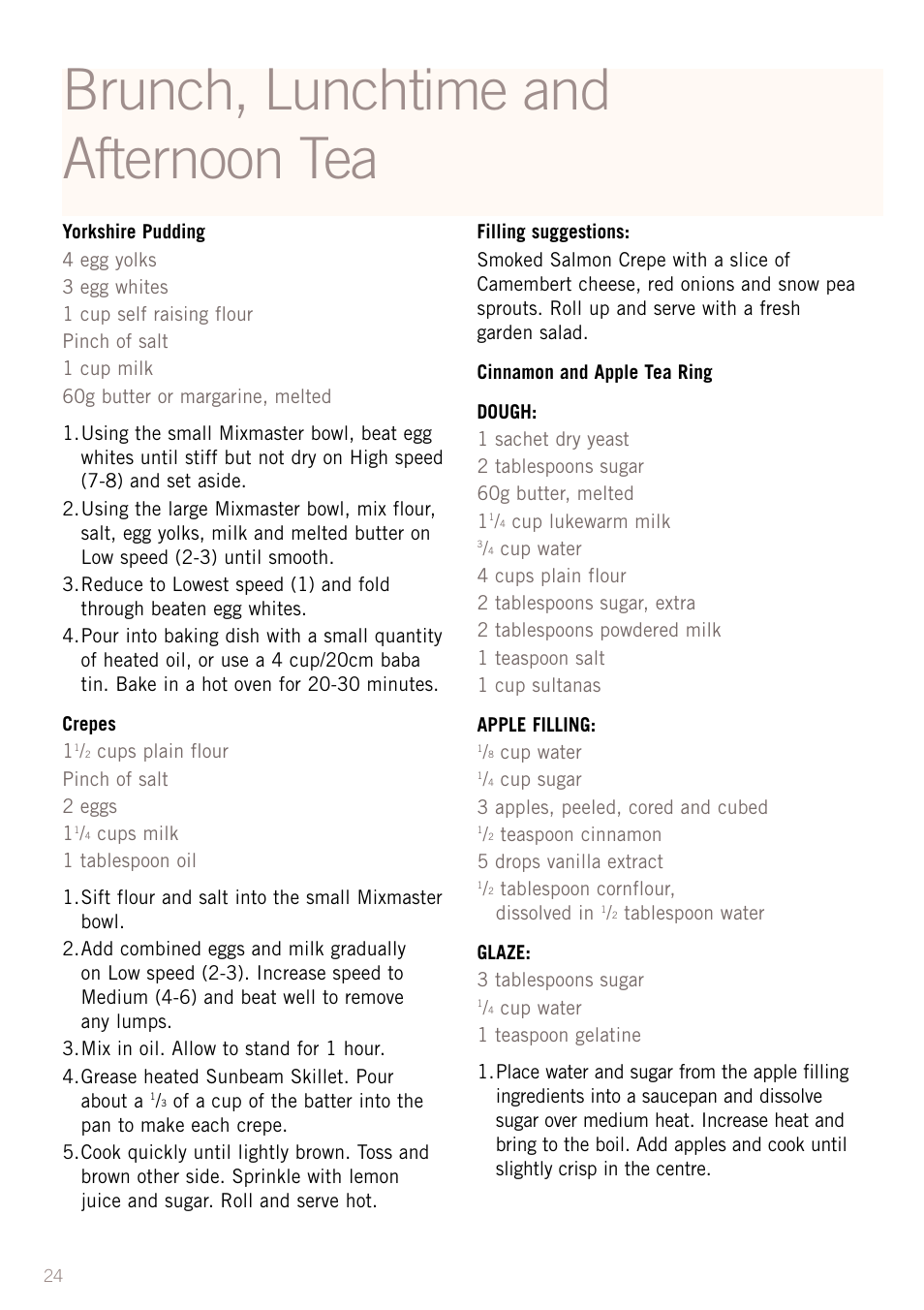 Brunch, lunchtime and afternoon tea | Sunbeam MX8800 User Manual | Page 26 / 39