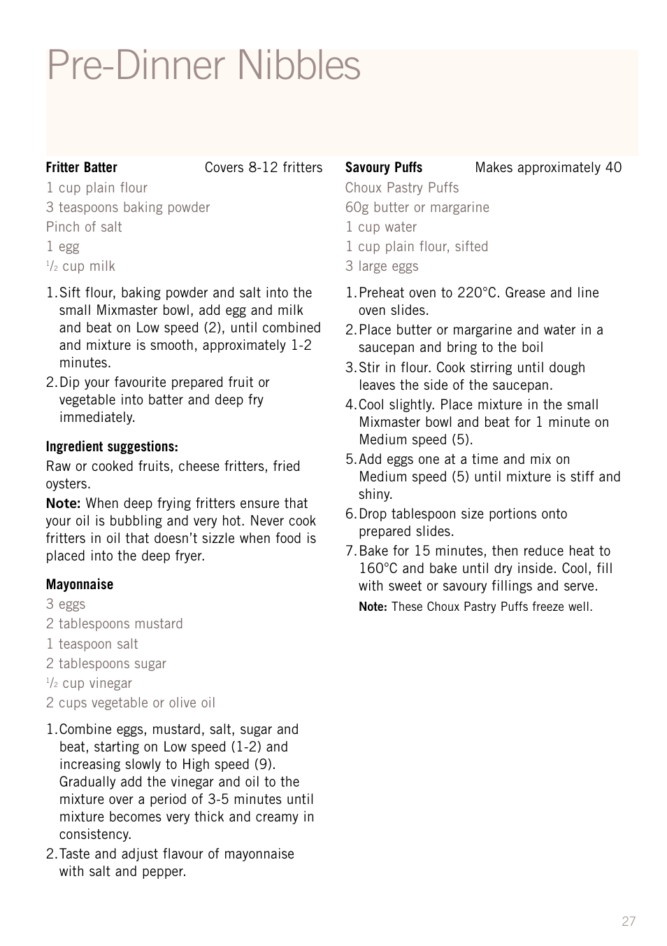 Pre-dinner nibbles | Sunbeam MX8800 User Manual | Page 29 / 39