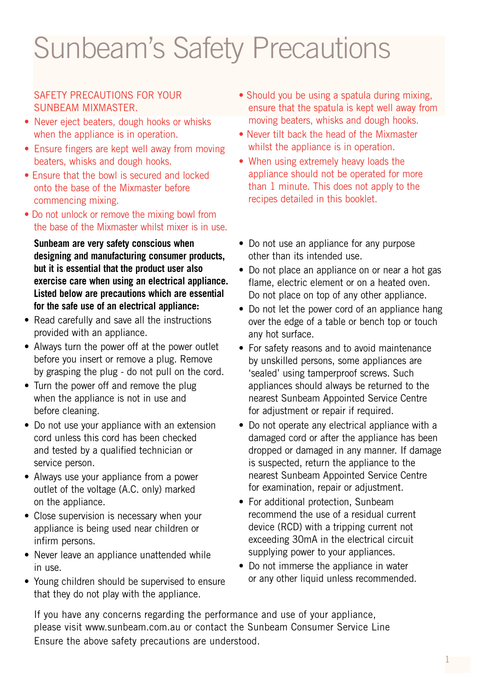 Sunbeam’s safety precautions | Sunbeam MX8800 User Manual | Page 3 / 39