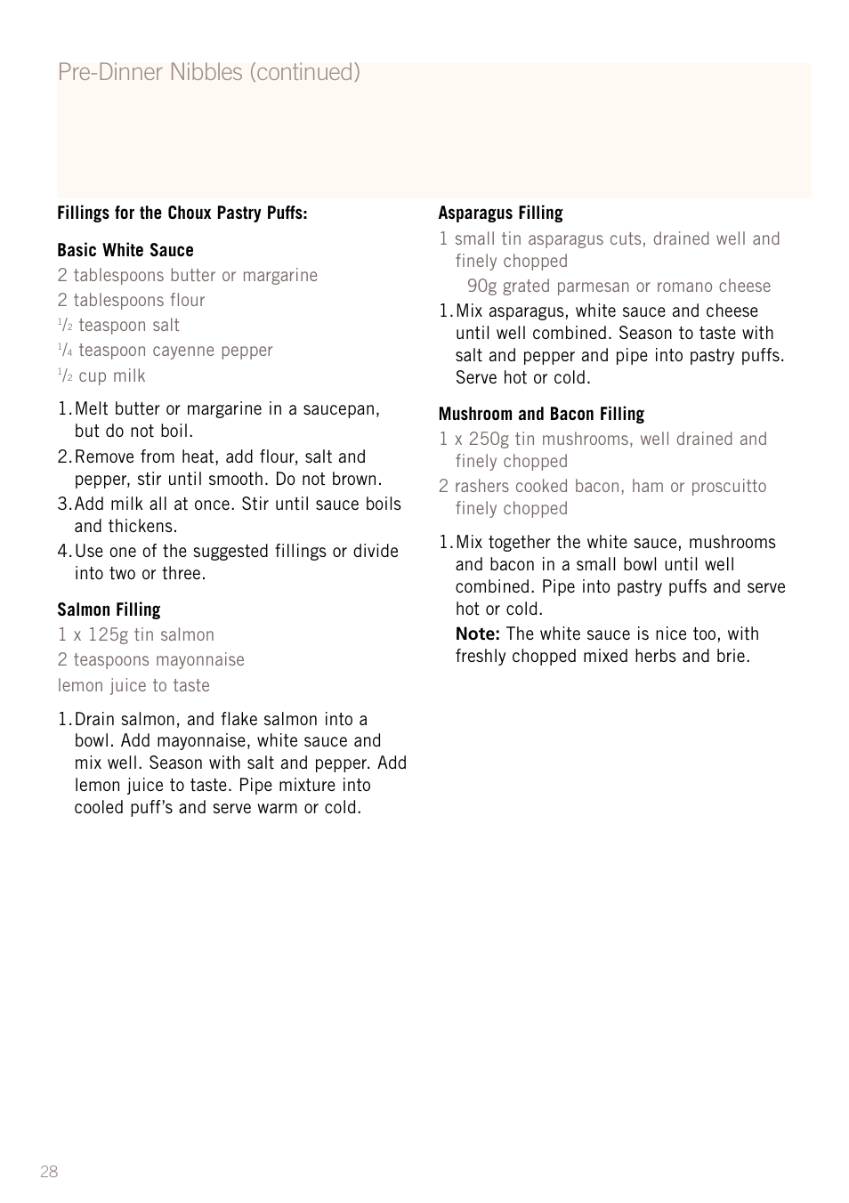 Pre-dinner nibbles (continued) | Sunbeam MX8800 User Manual | Page 30 / 39