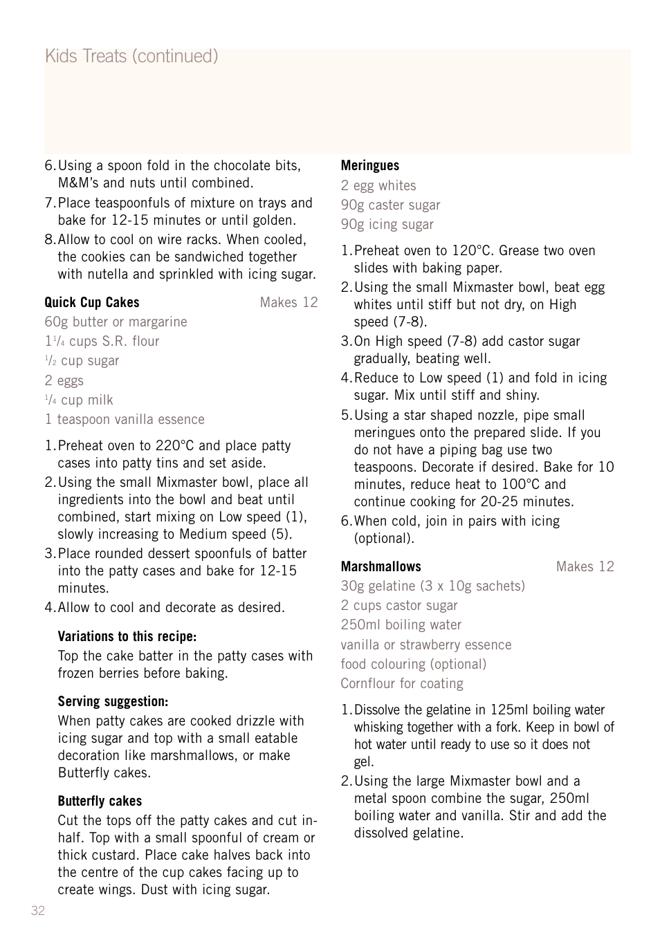 Kids treats (continued) | Sunbeam MX8800 User Manual | Page 34 / 39