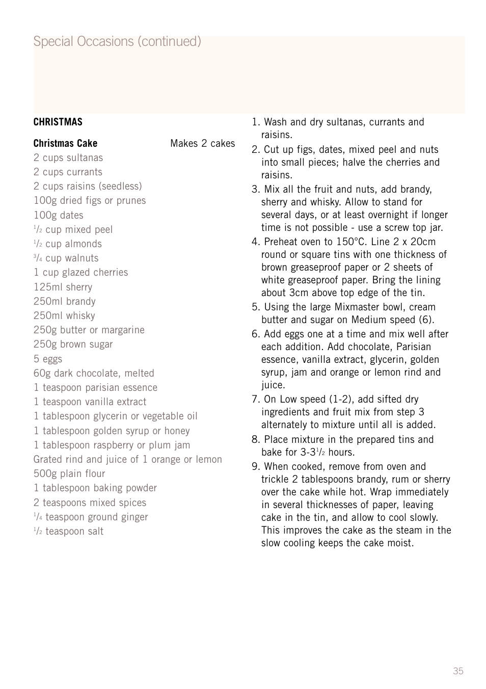 Special occasions (continued) | Sunbeam MX8800 User Manual | Page 37 / 39