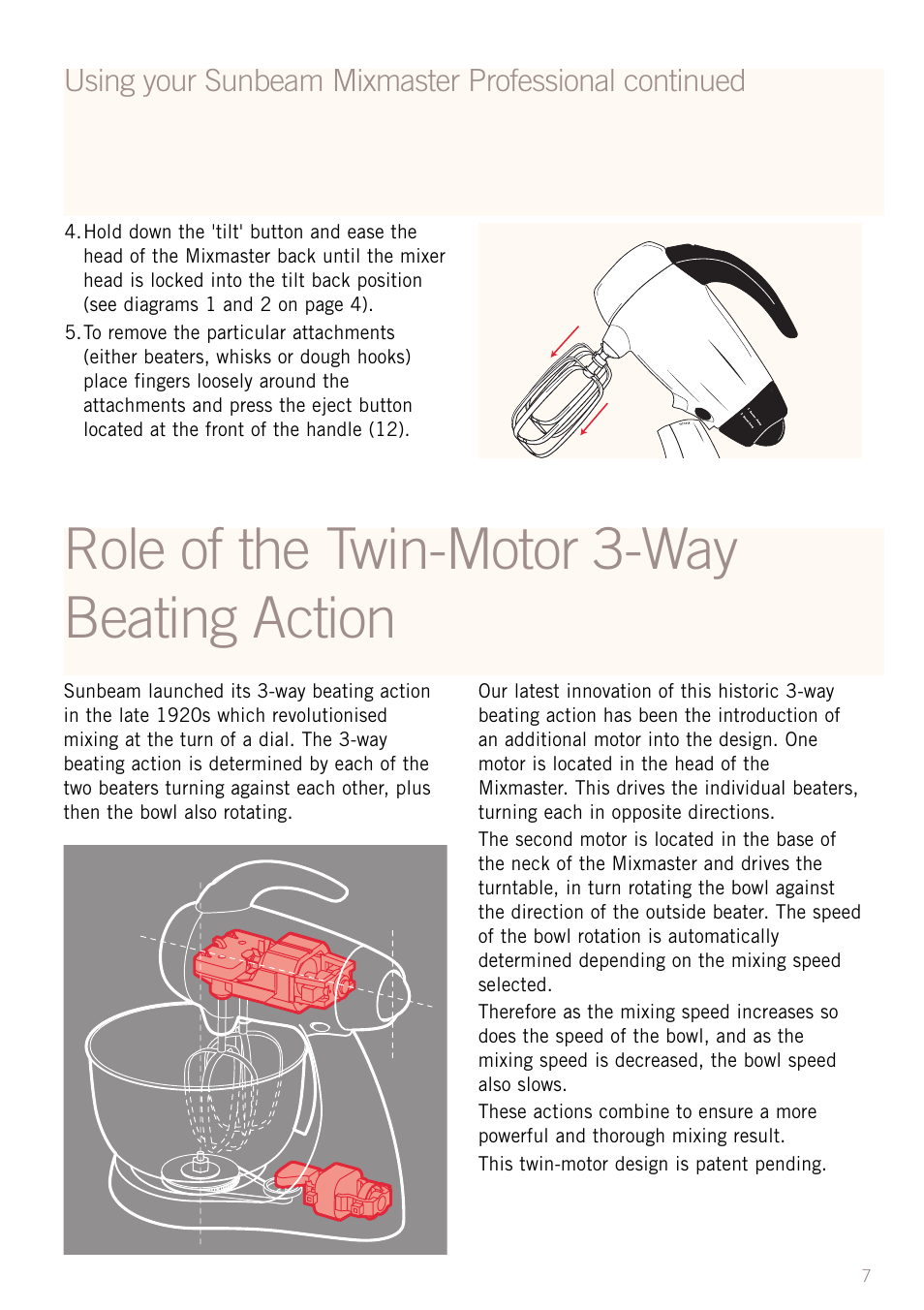 Role of the twin-motor 3-way beating action | Sunbeam MX8800 User Manual | Page 9 / 39