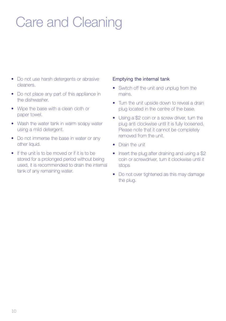 Care and cleaning | Sunbeam WF6500 User Manual | Page 12 / 16