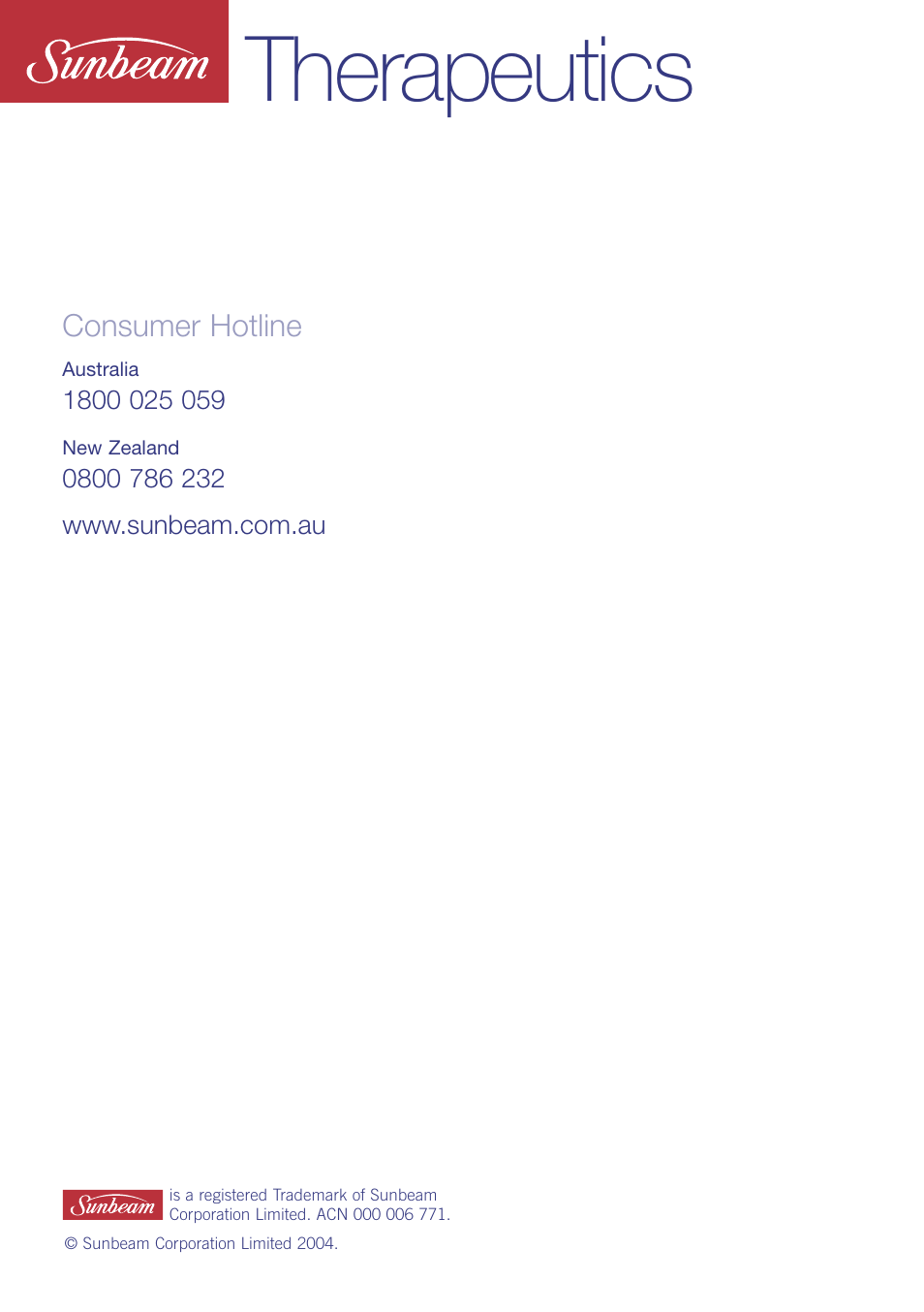 Therapeutics | Sunbeam WF6500 User Manual | Page 16 / 16