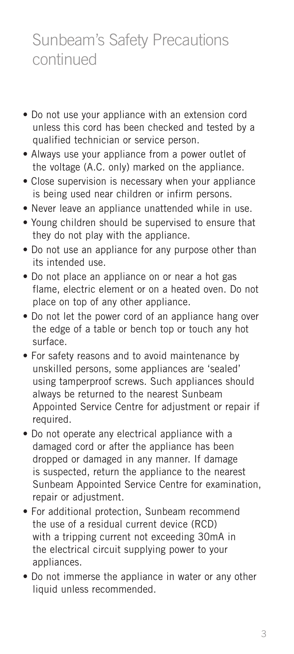 Sunbeam’s safety precautions continued | Sunbeam HS9500 User Manual | Page 5 / 12