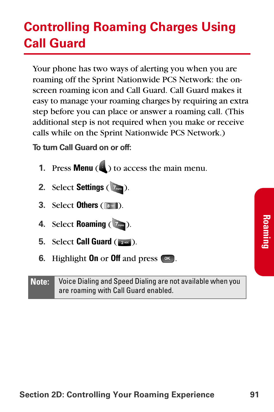 Controlling roaming charges using call guard | Samsung A840 User Manual | Page 103 / 273