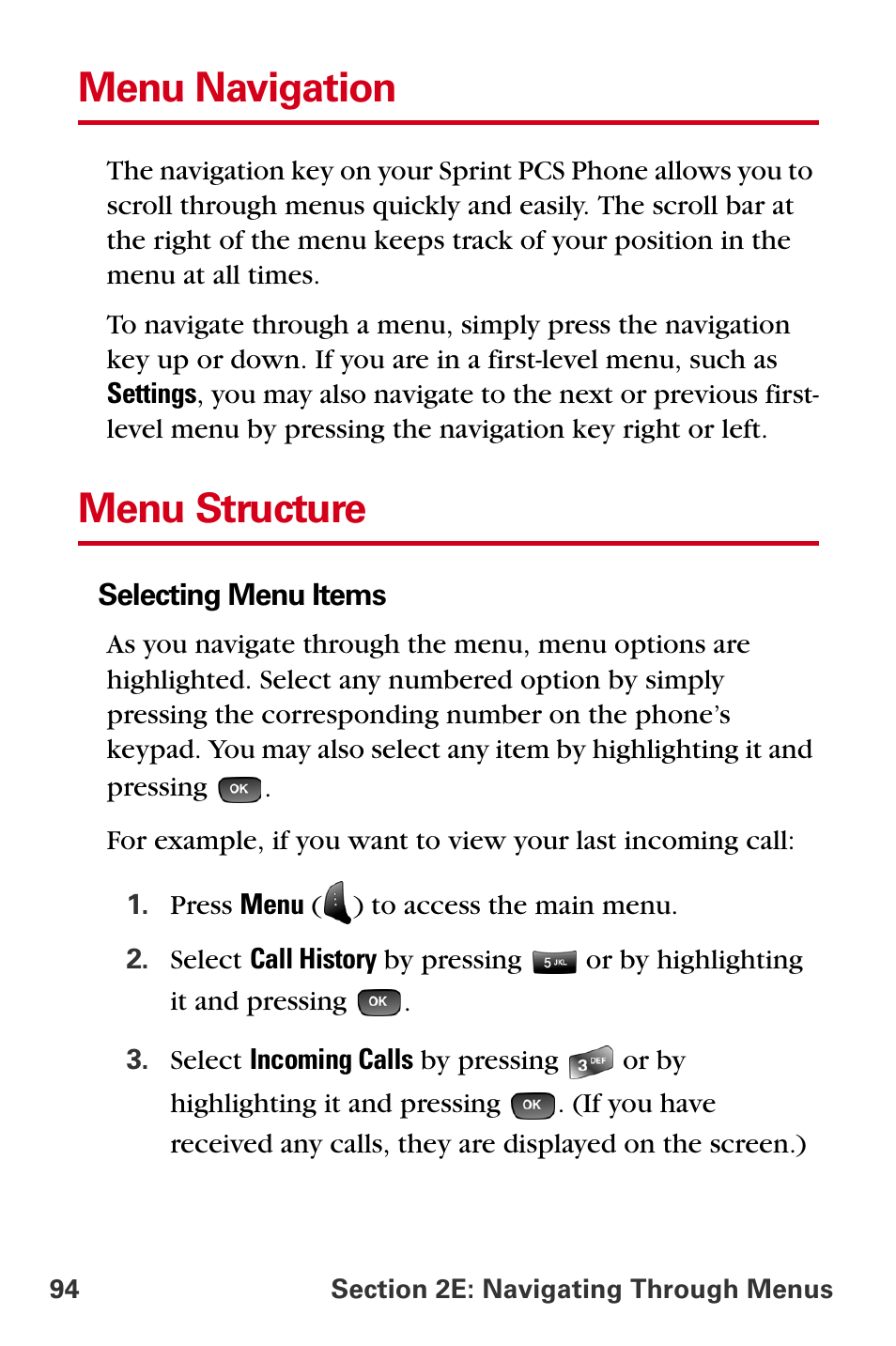 Menu navigation, Menu structure | Samsung A840 User Manual | Page 106 / 273
