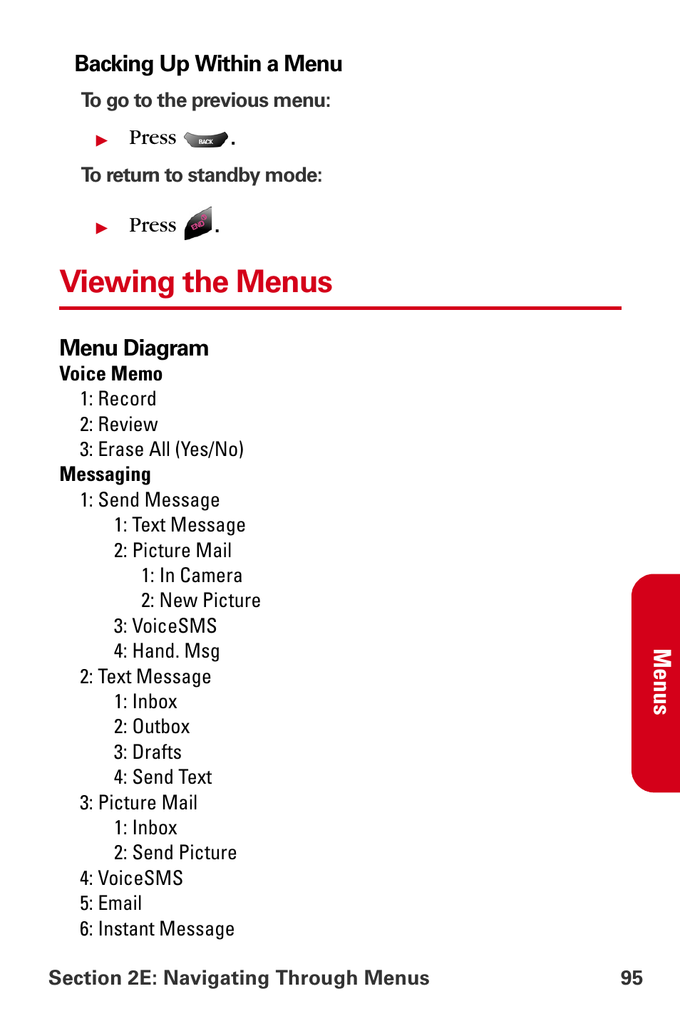 Viewing the menus, Me nus | Samsung A840 User Manual | Page 107 / 273