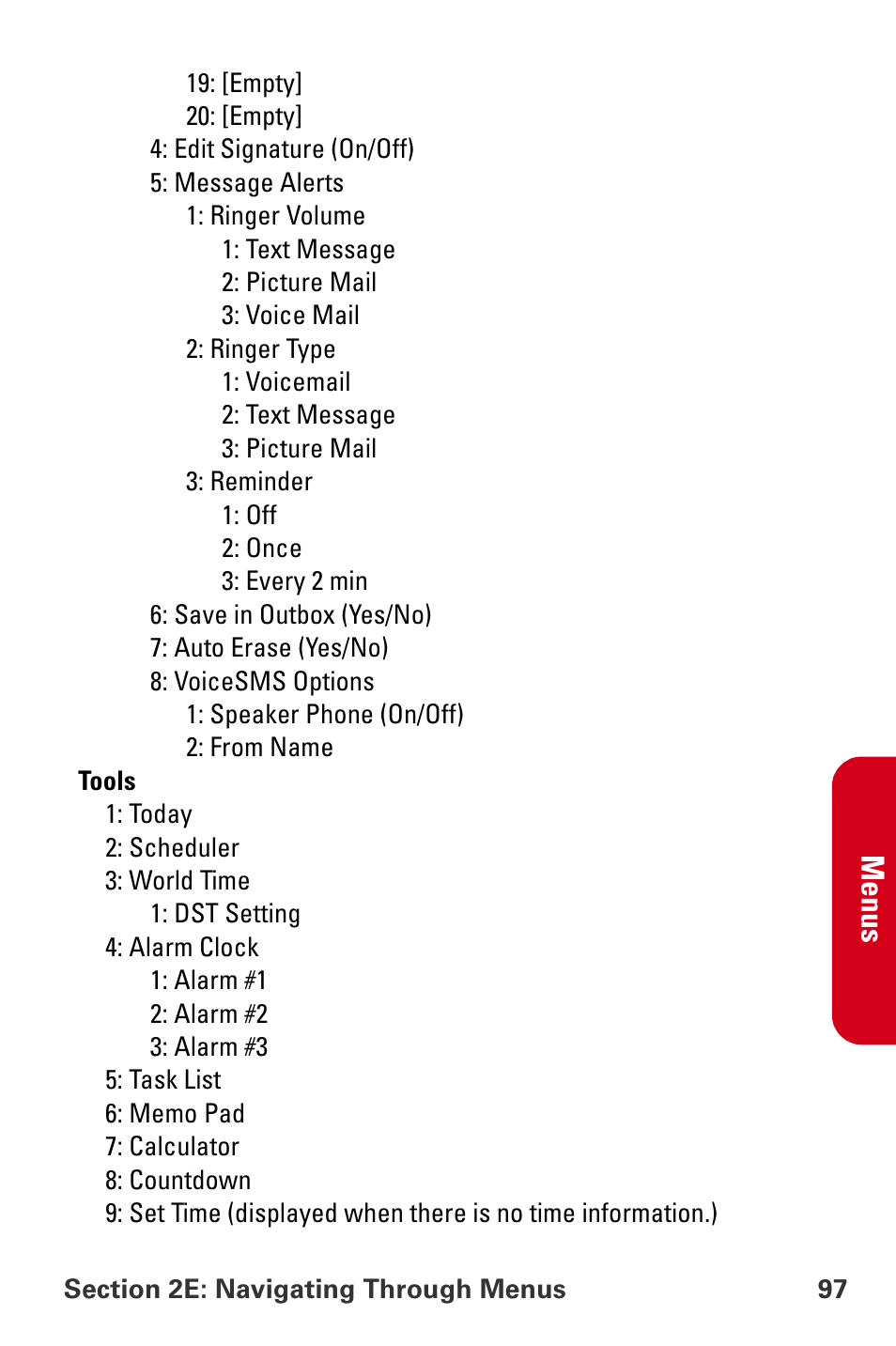 Me nus | Samsung A840 User Manual | Page 109 / 273