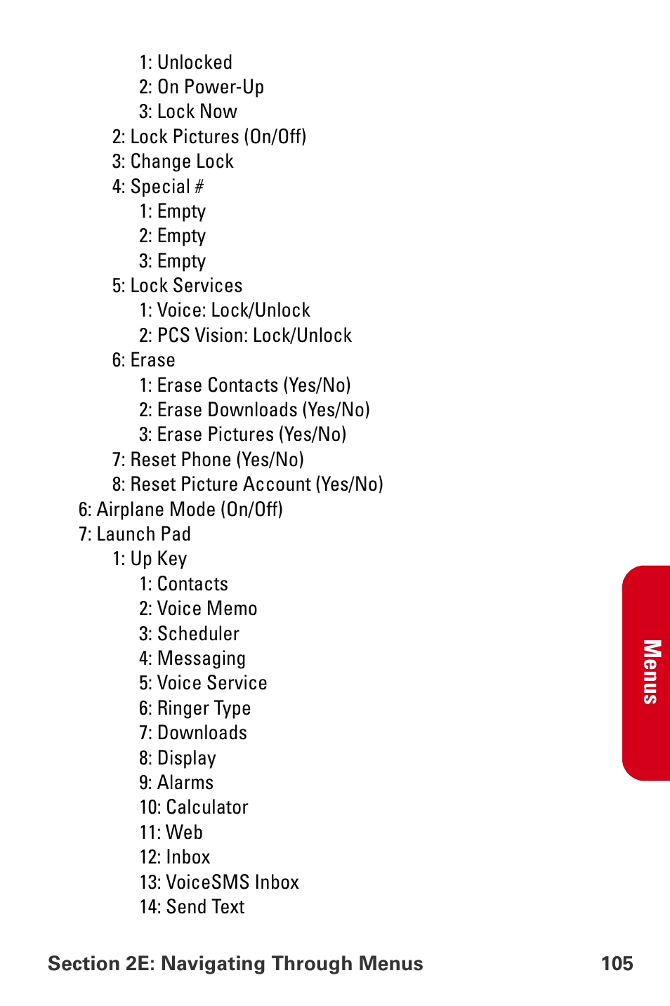 Me nus | Samsung A840 User Manual | Page 117 / 273