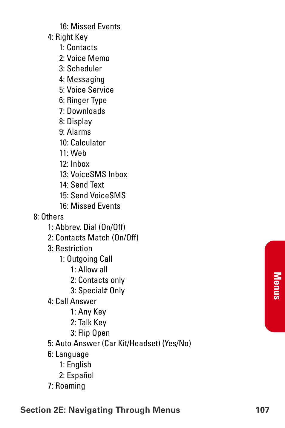 Me nus | Samsung A840 User Manual | Page 119 / 273