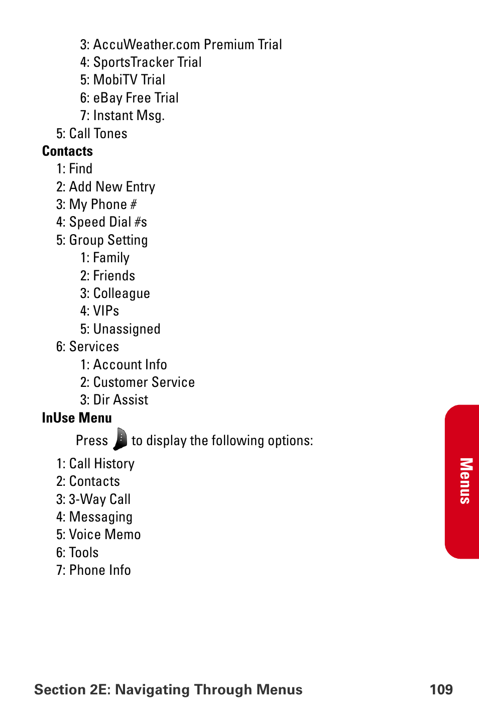 Me nus | Samsung A840 User Manual | Page 121 / 273