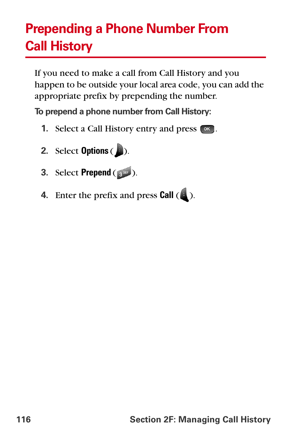 Prepending a phone number from call history | Samsung A840 User Manual | Page 128 / 273