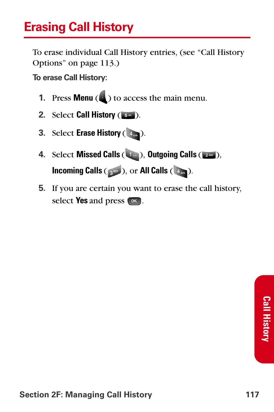 Erasing call history | Samsung A840 User Manual | Page 129 / 273