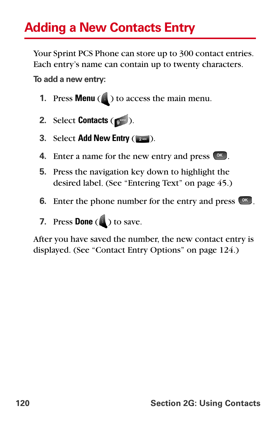 Adding a new contacts entry | Samsung A840 User Manual | Page 132 / 273