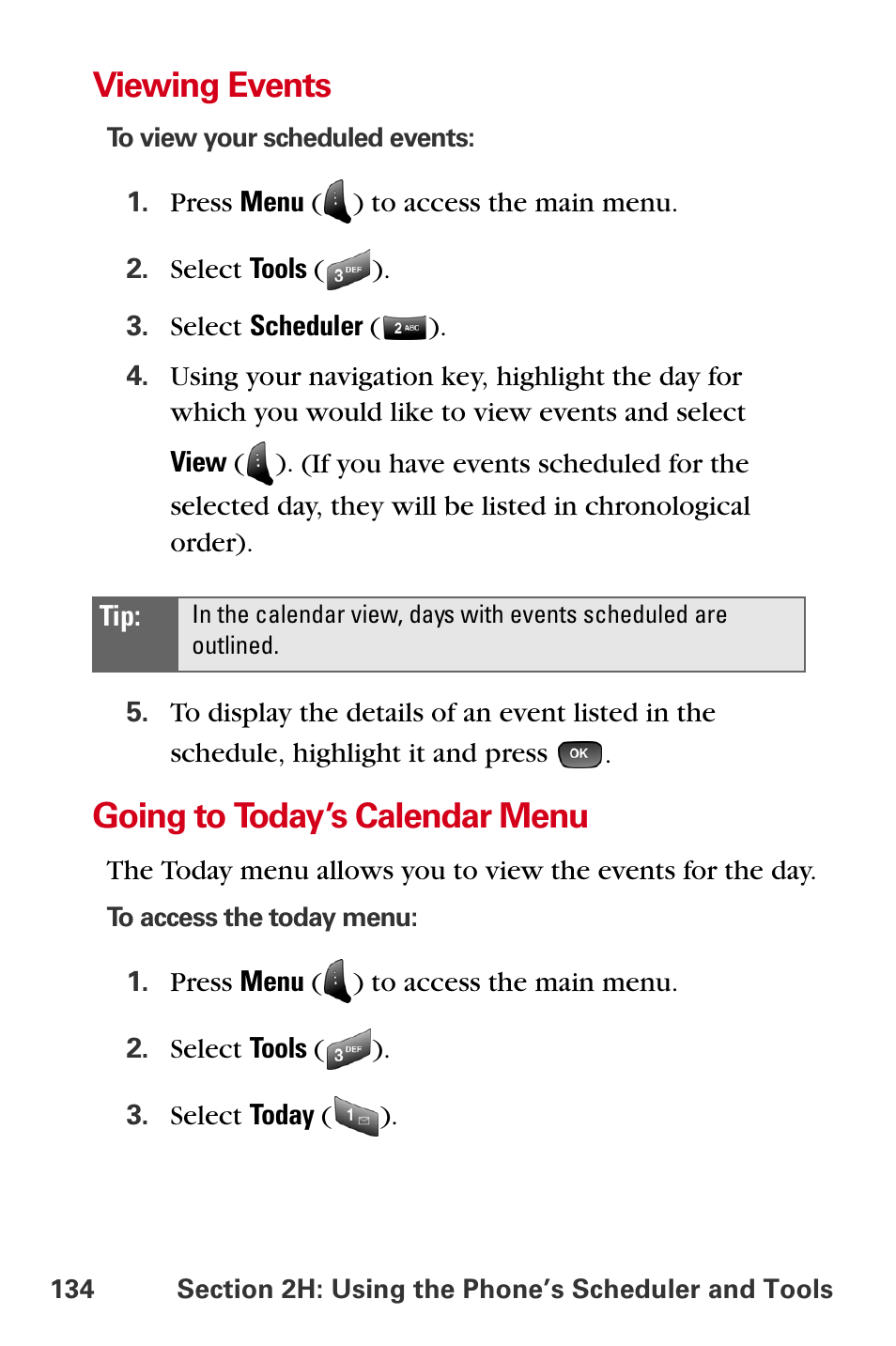 Viewing events, Going to today’s calendar menu | Samsung A840 User Manual | Page 146 / 273