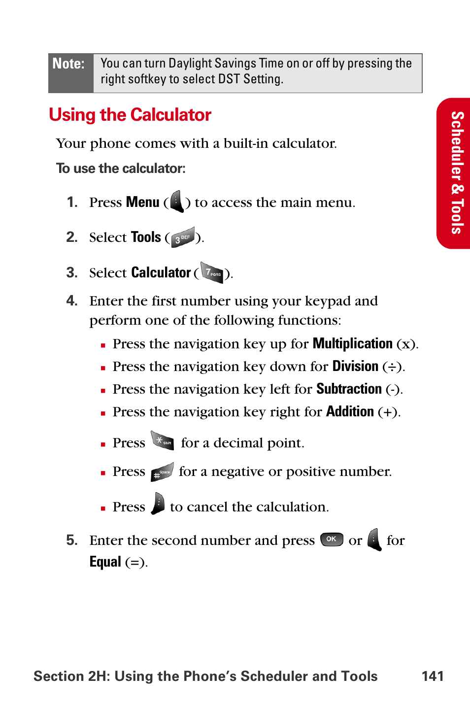Using the calculator, Sche dule r & t o ols | Samsung A840 User Manual | Page 153 / 273