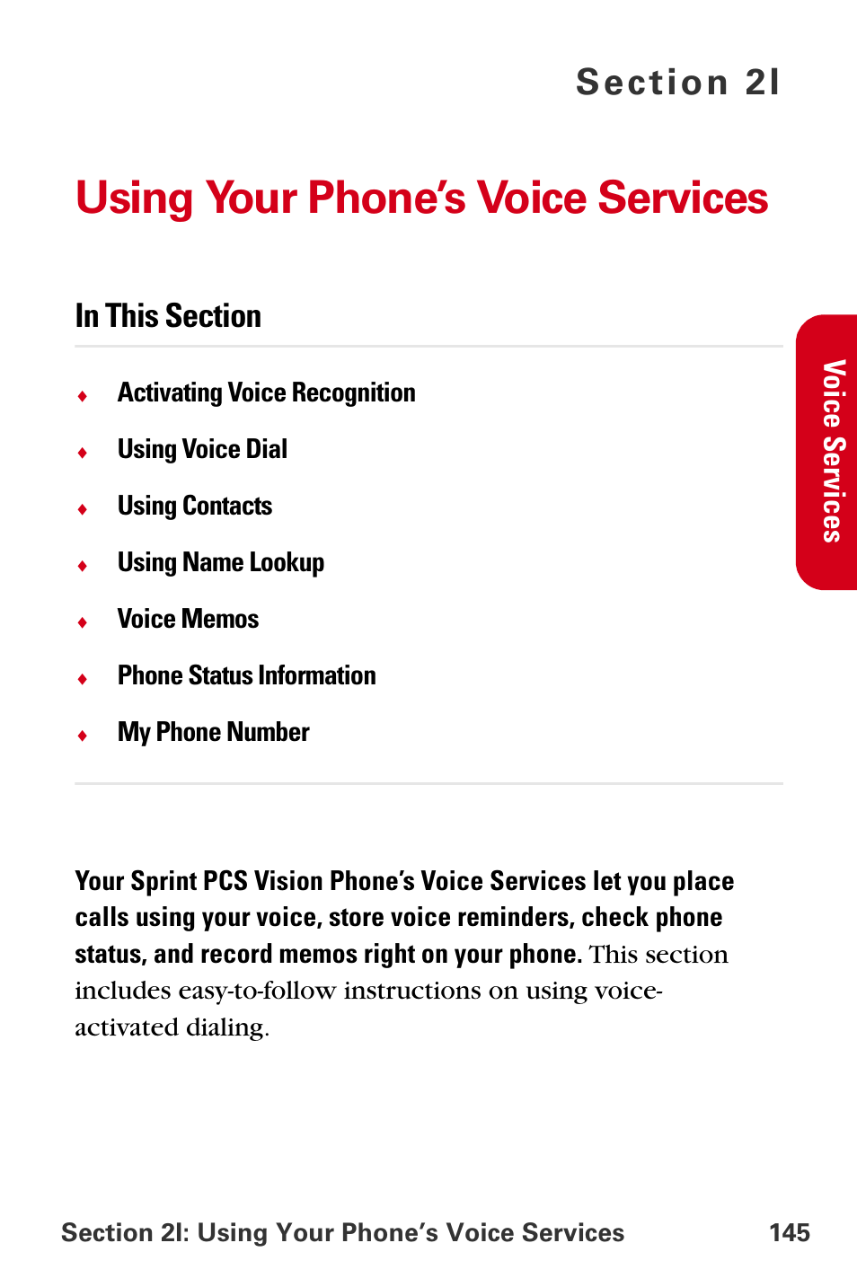 Using your phone’s voice services, 2i. using your phone’s voice services, Vo ice service s | Samsung A840 User Manual | Page 157 / 273