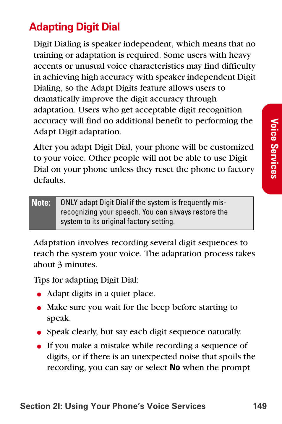 Adapting digit dial, Vo ice service s | Samsung A840 User Manual | Page 161 / 273