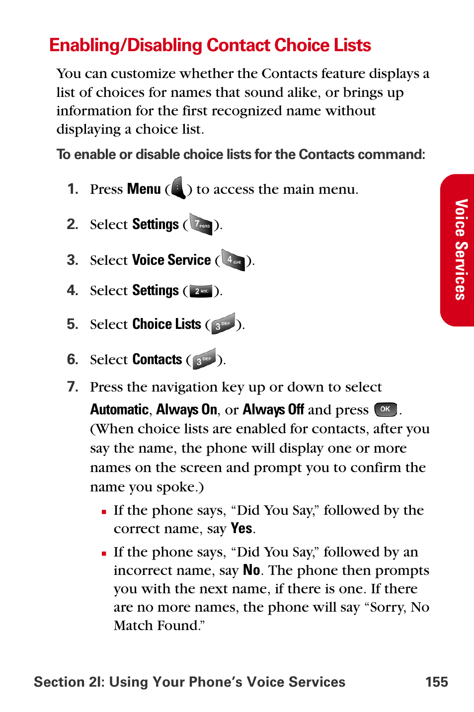 Enabling/disabling contact choice lists | Samsung A840 User Manual | Page 167 / 273