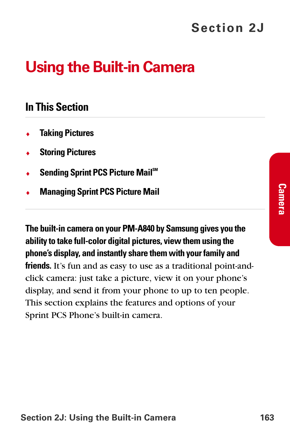 Using the built-in camera, 2j. using the built-in camera, Cam e ra | Samsung A840 User Manual | Page 175 / 273