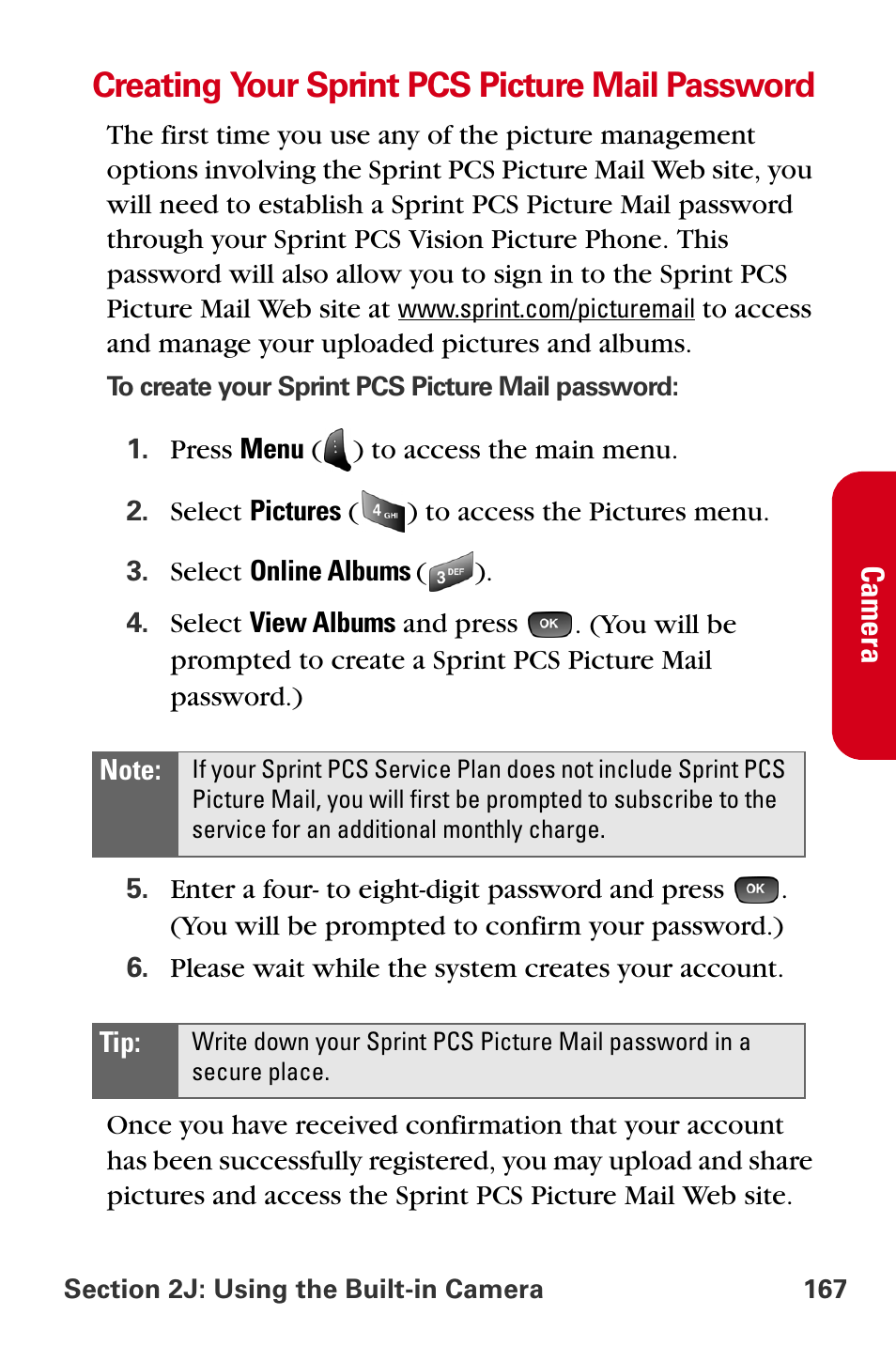 Creating your sprint pcs picture mail password | Samsung A840 User Manual | Page 179 / 273