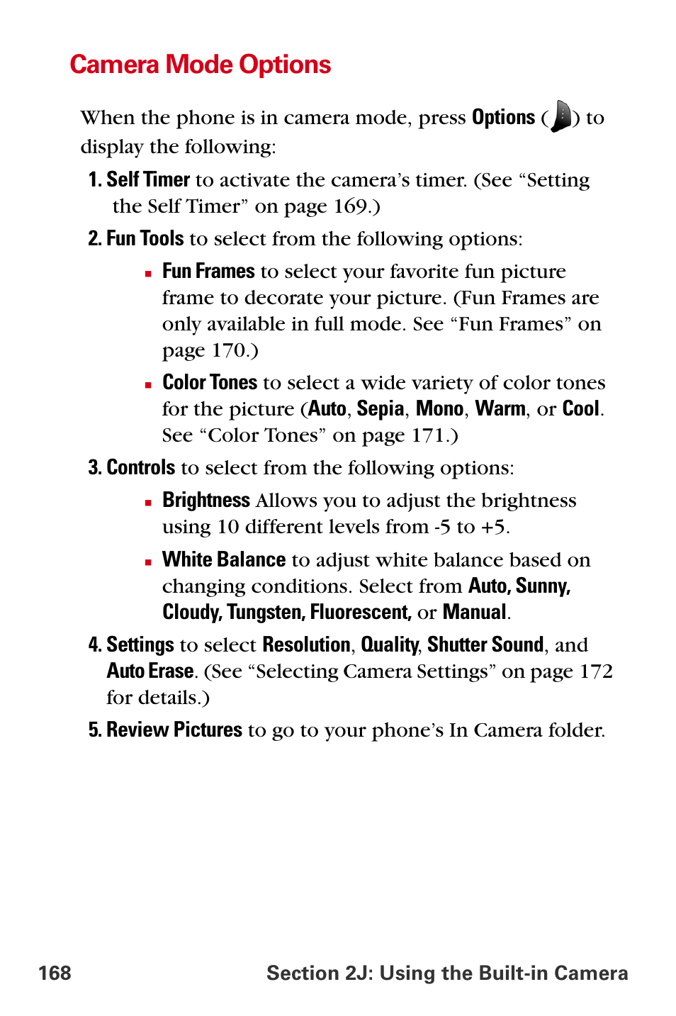 Camera mode options | Samsung A840 User Manual | Page 180 / 273