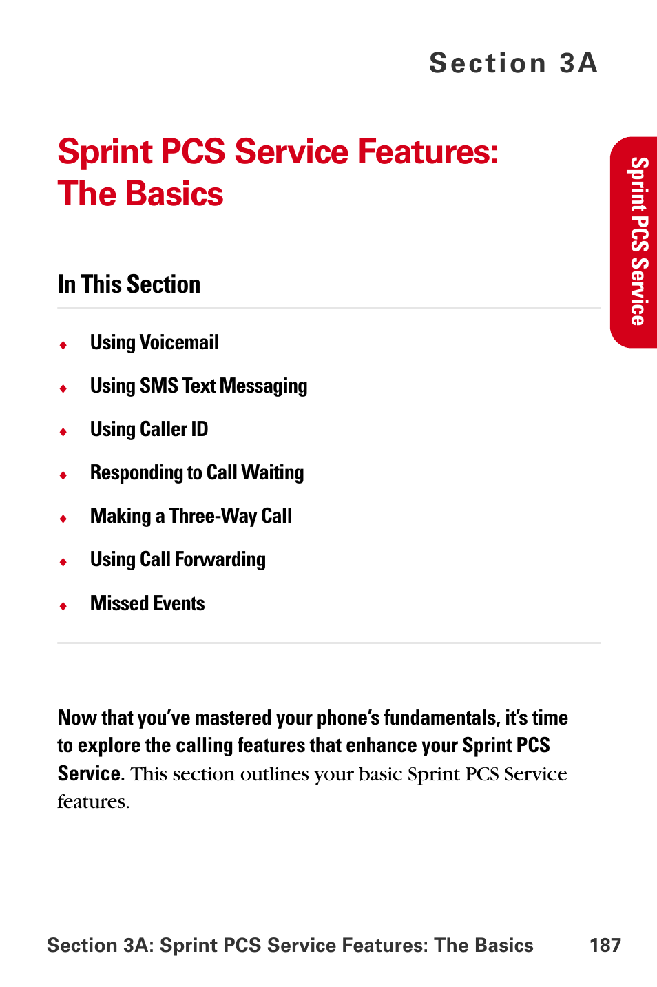 Sprint pcs service features: the basics, 3a. sprint pcs service features, The basics | Sprint pcs s e rvice | Samsung A840 User Manual | Page 199 / 273