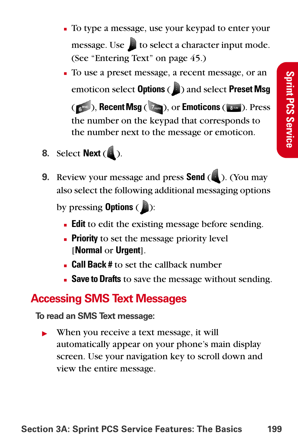 Accessing sms text messages, Sprint pcs s e rvice | Samsung A840 User Manual | Page 211 / 273