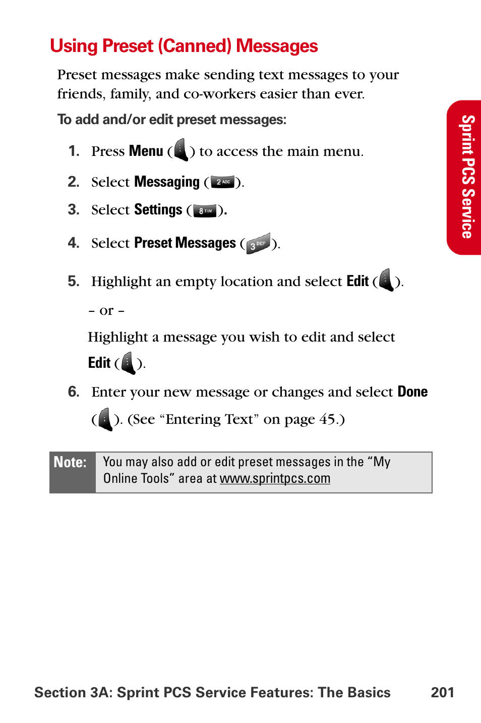 Using preset (canned) messages | Samsung A840 User Manual | Page 213 / 273