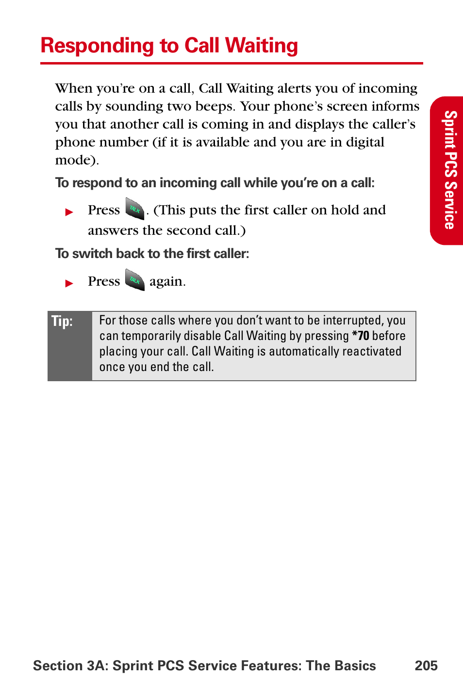 Responding to call waiting | Samsung A840 User Manual | Page 217 / 273