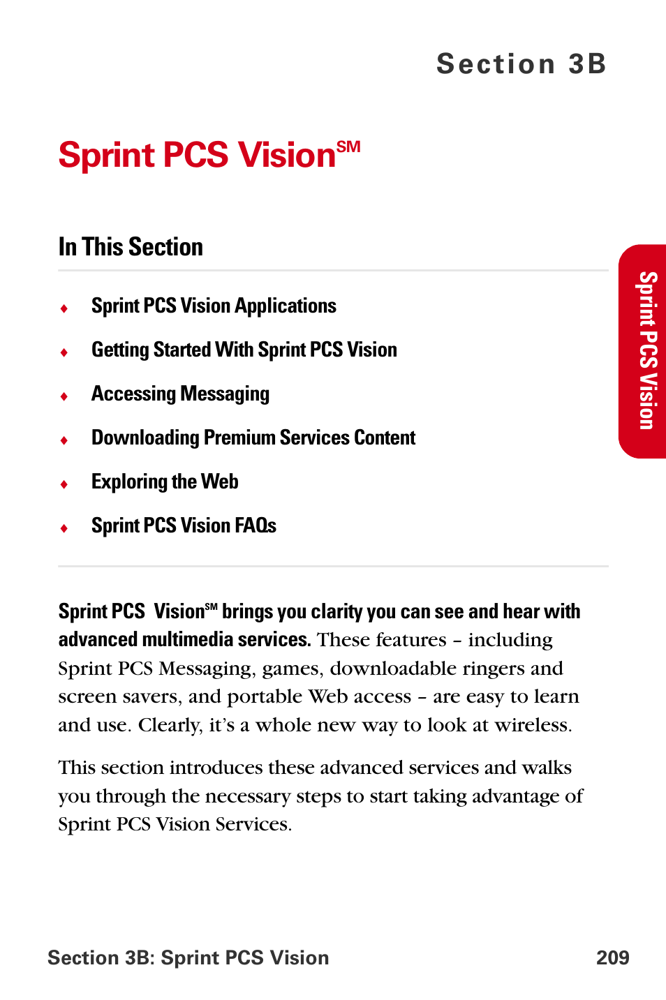 Sprint pcs visionsm, Sprint pcs vision | Samsung A840 User Manual | Page 221 / 273