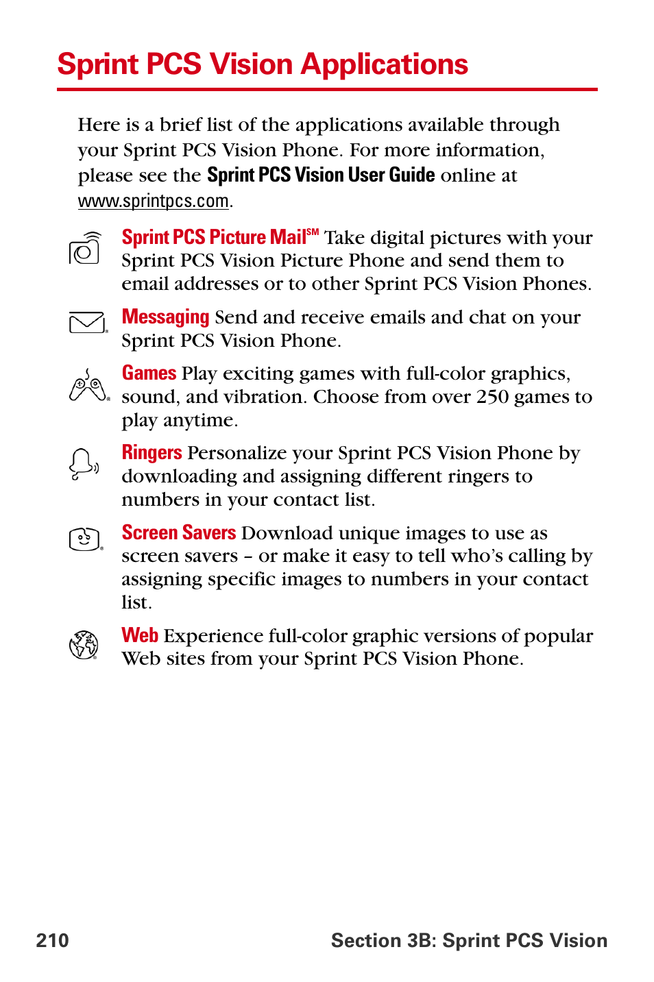 Sprint pcs vision applications | Samsung A840 User Manual | Page 222 / 273