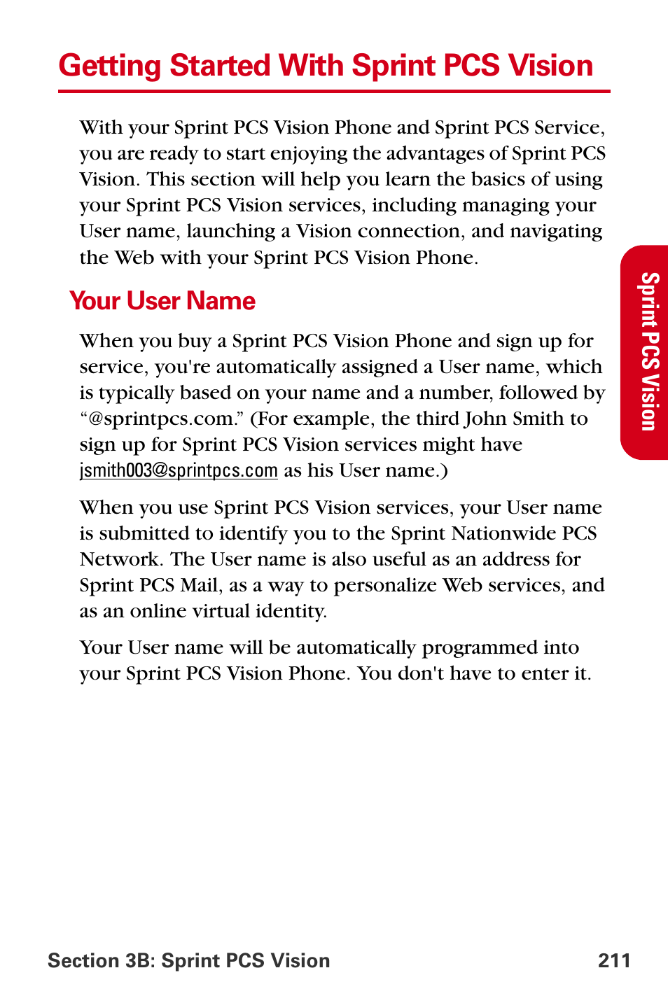 Getting started with sprint pcs vision, Your user name | Samsung A840 User Manual | Page 223 / 273