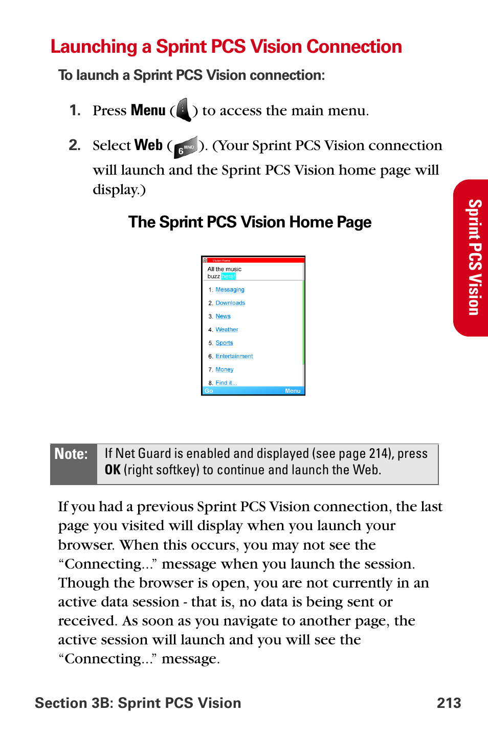 Launching a sprint pcs vision connection | Samsung A840 User Manual | Page 225 / 273