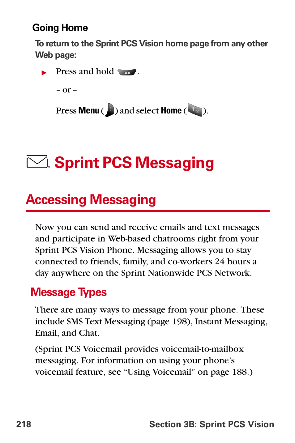 Accessing messaging, Message types, Sprint pcs messaging | Samsung A840 User Manual | Page 230 / 273