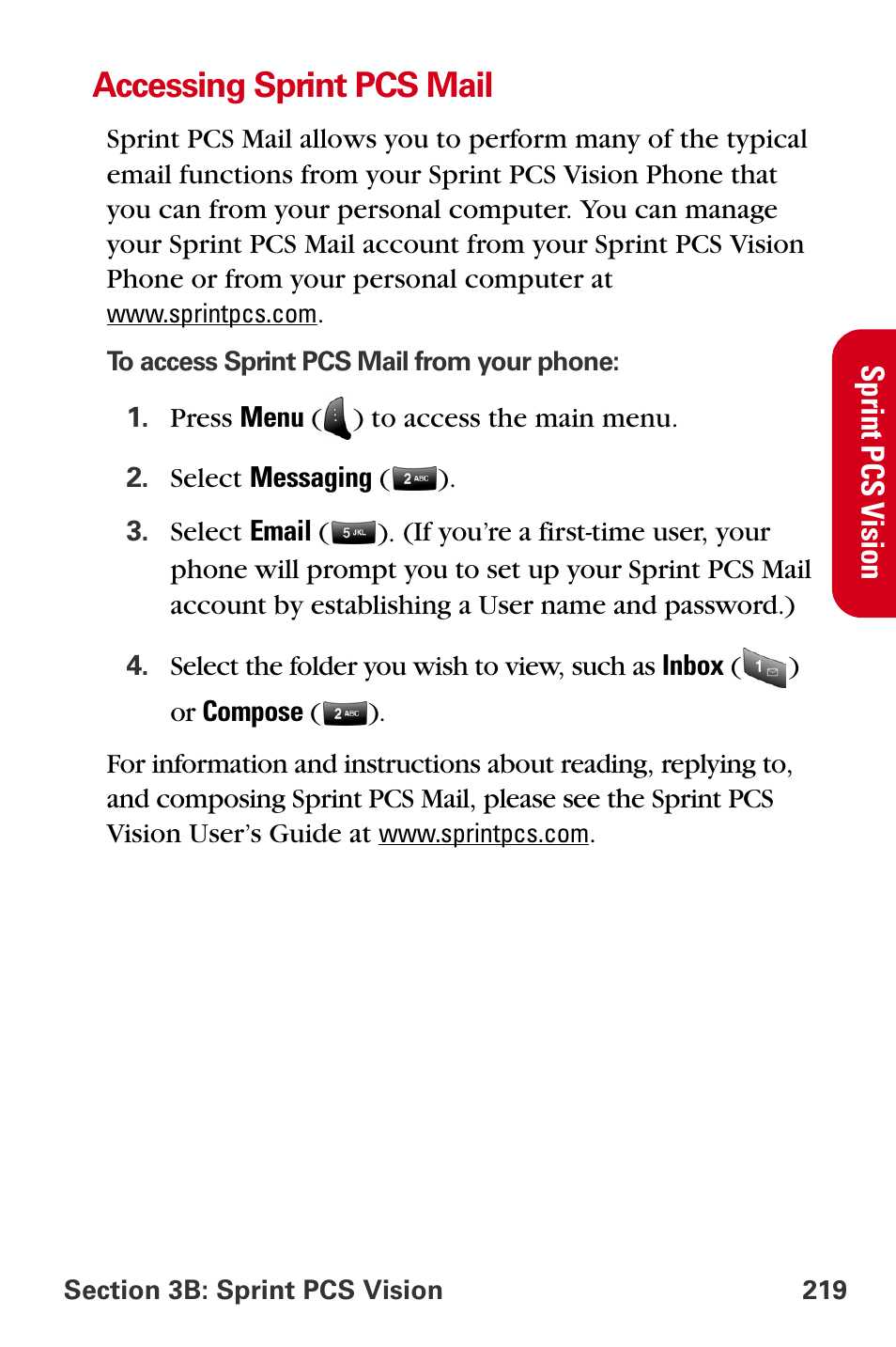 Accessing sprint pcs mail | Samsung A840 User Manual | Page 231 / 273