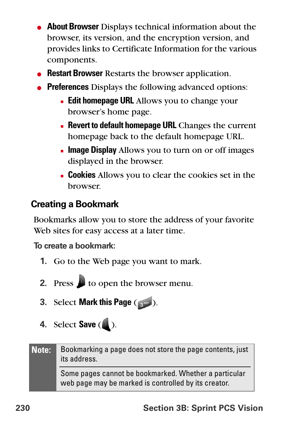 Creating a bookmark | Samsung A840 User Manual | Page 242 / 273