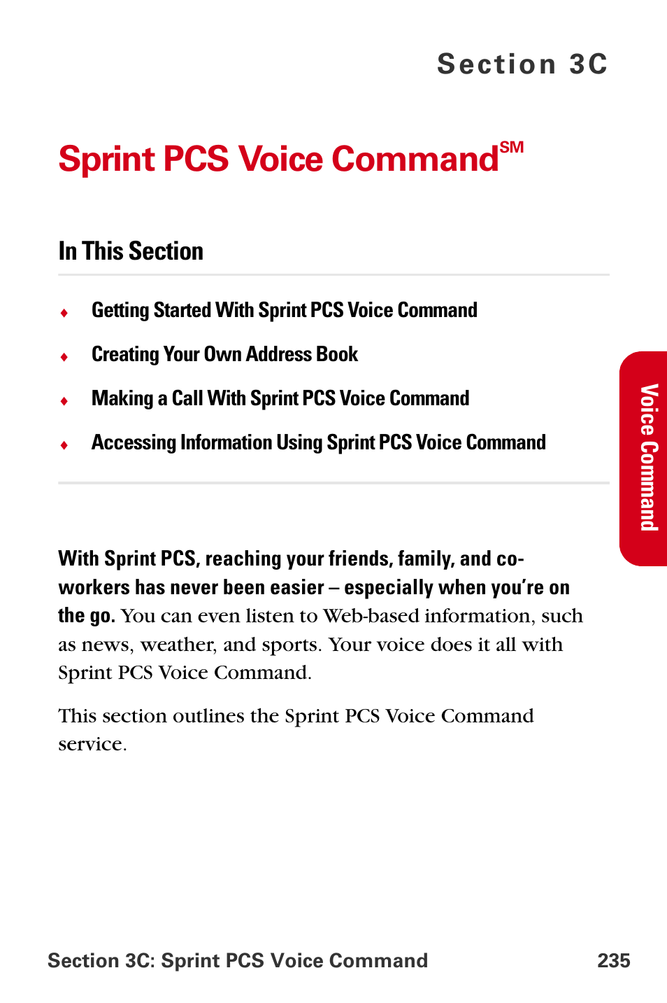 Sprint pcs voice commandsm, Sprint pcs voice command | Samsung A840 User Manual | Page 247 / 273