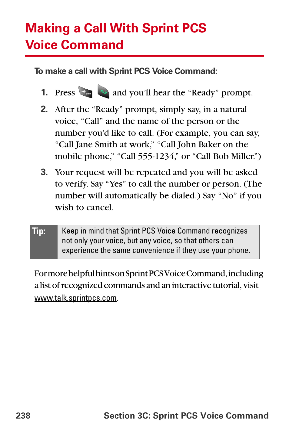Making a call with sprint pcs voice command | Samsung A840 User Manual | Page 250 / 273