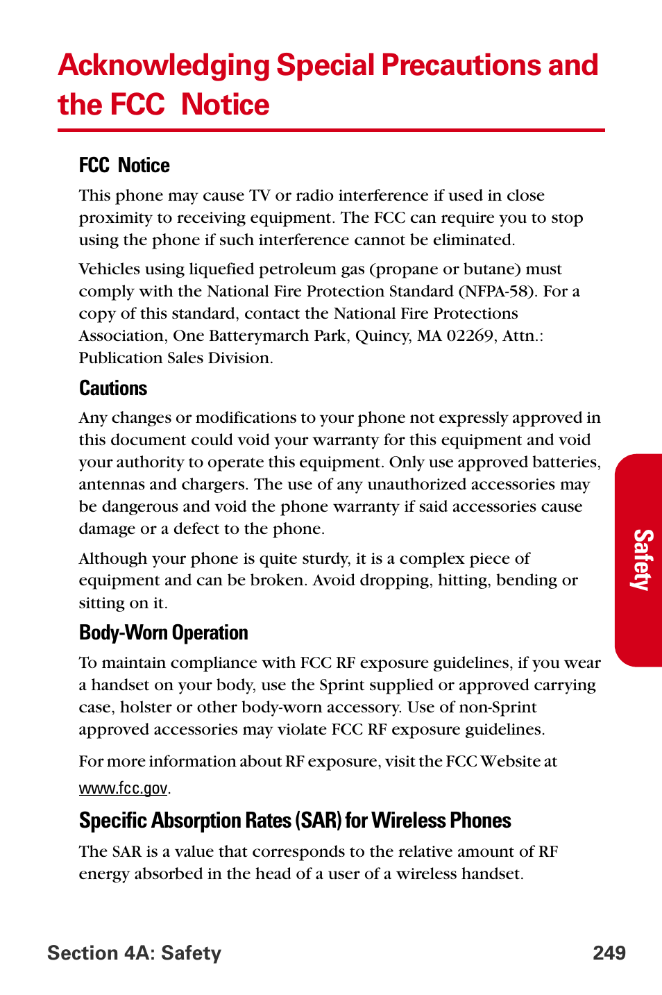 Safety | Samsung A840 User Manual | Page 261 / 273