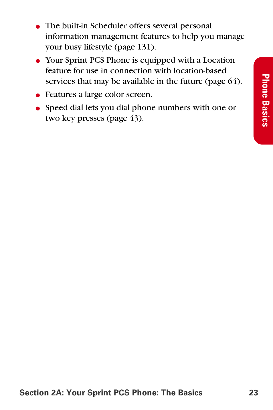 Phone ba sics, Features a large color screen | Samsung A840 User Manual | Page 35 / 273